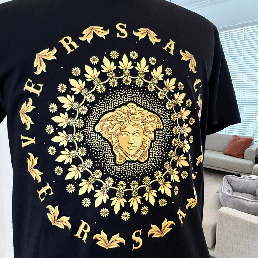 Versace Black Cotton Medusa Head Embroidered Crewneck T-shirt, Med
